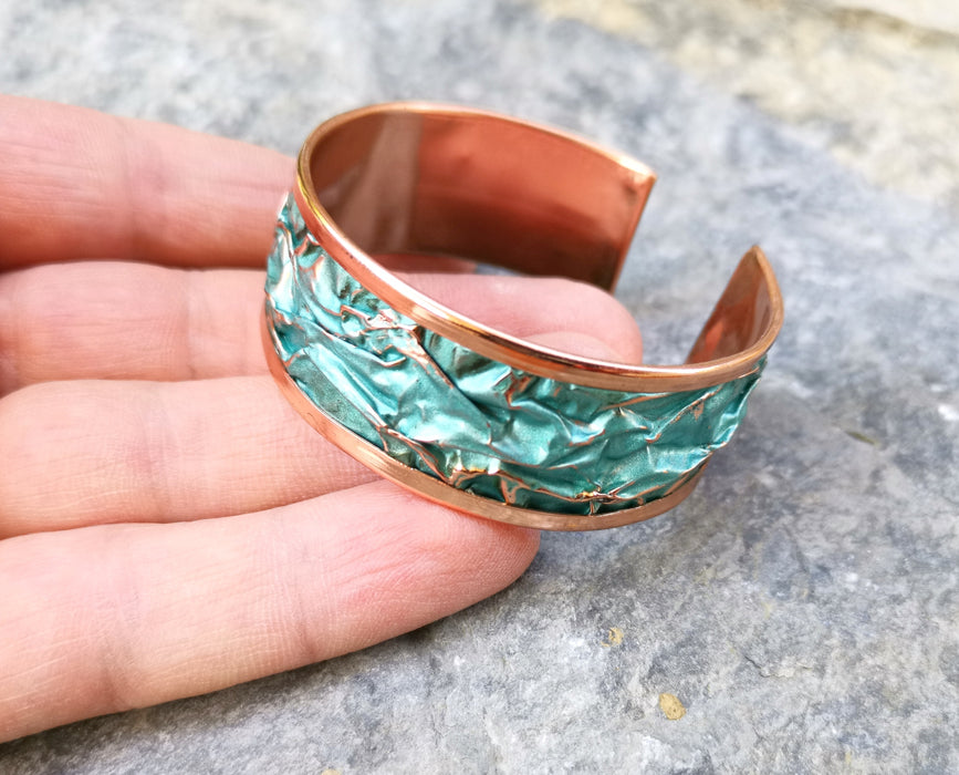 Turquoise Embossment Bracelet Raw Copper Adjustable SR537