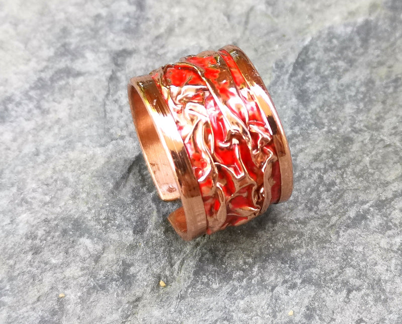 Red Embossment Ring Raw Copper Adjustable SR539
