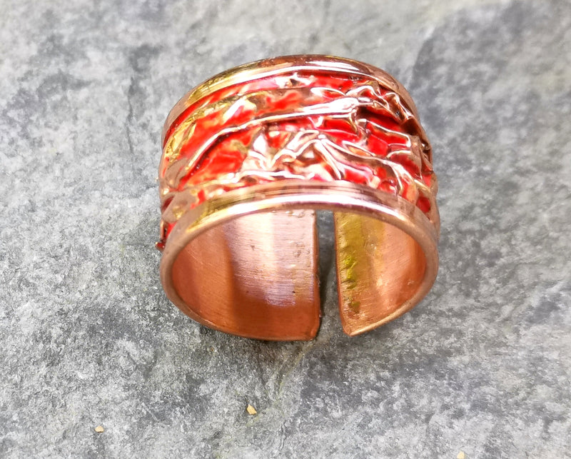 Red Embossment Ring Raw Copper Adjustable SR539