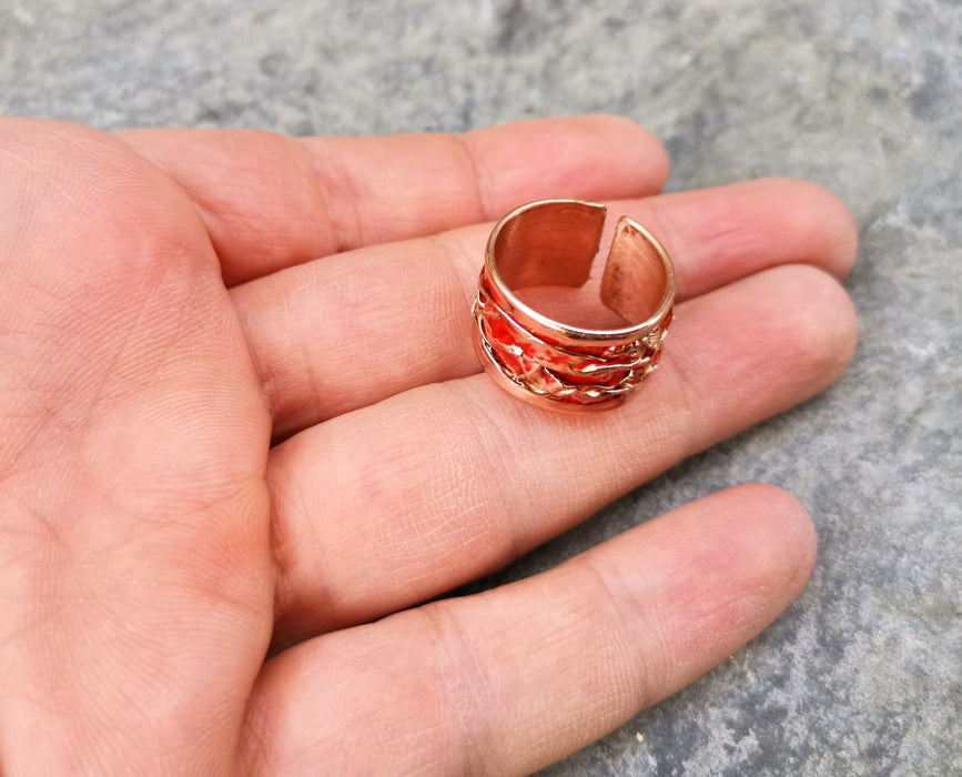 Red Embossment Ring Raw Copper Adjustable SR539