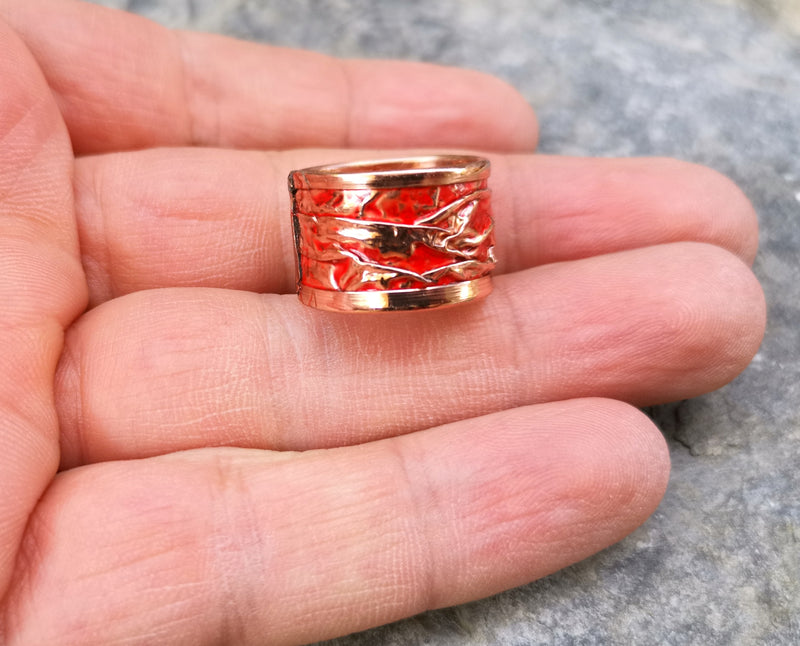 Red Embossment Ring Raw Copper Adjustable SR539