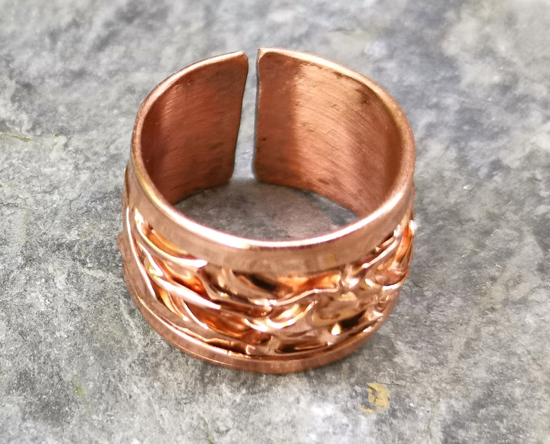 Golden Embossment Ring Raw Copper Adjustable SR540