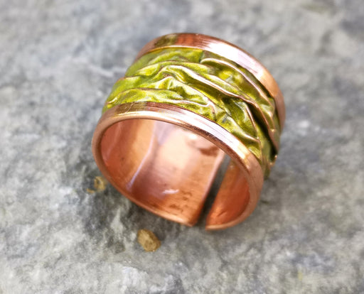 Light Green Embossment Ring Raw Copper Adjustable SR541