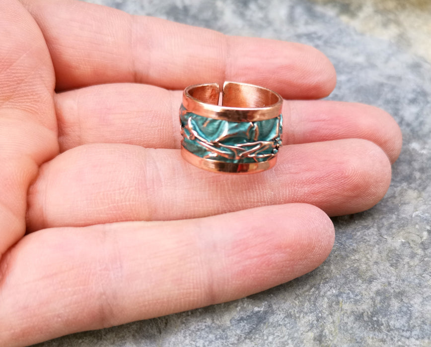 Turquoise Embossment Ring Raw Copper Adjustable SR542