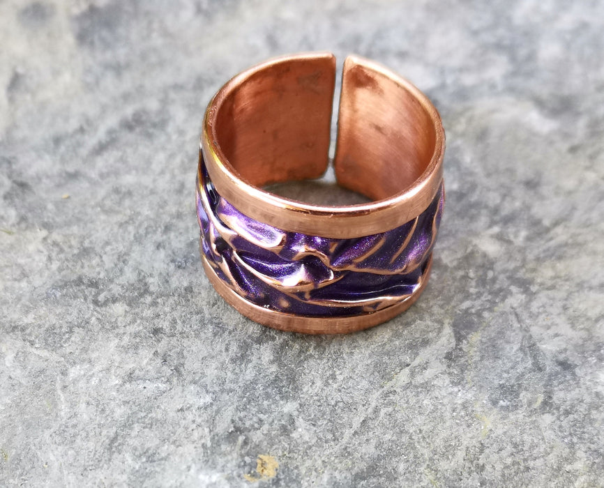 Purple Embossment Ring Raw Copper Adjustable SR544