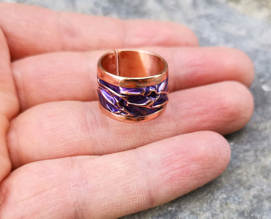 Purple Embossment Ring Raw Copper Adjustable SR544