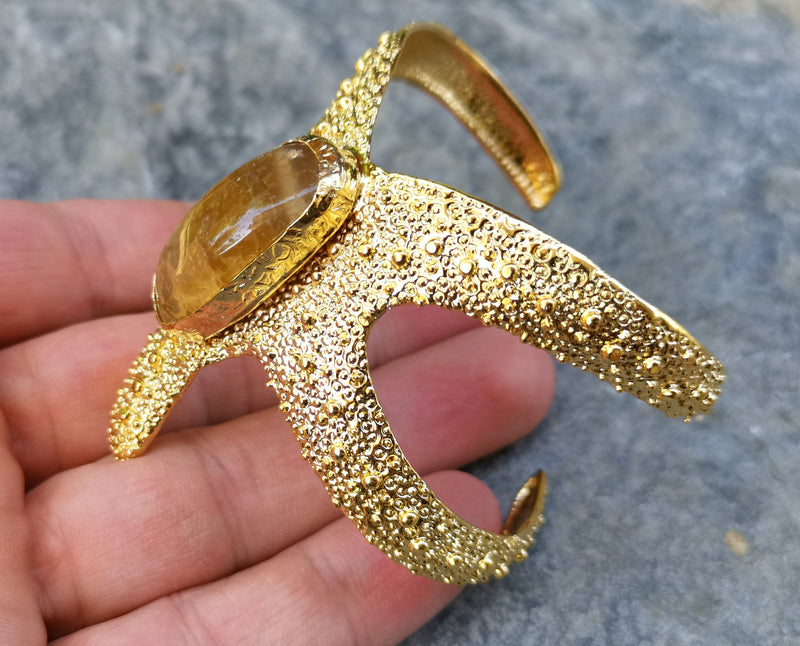 Starfish Bracelet with Golden Honey Agate Gemstone Gold Plated Brass Adjustable SR563