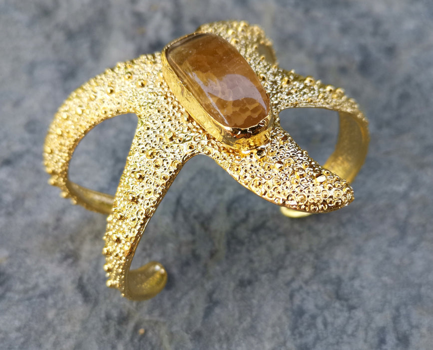 Starfish Bracelet with Golden Honey Agate Gemstone Gold Plated Brass Adjustable SR563