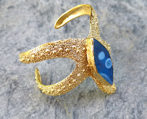Starfish Bracelet with Blue Agate Gemstone Gold Plated Brass Adjustable SR566