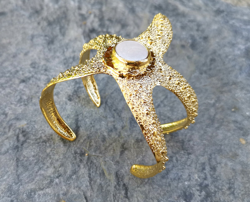 Starfish Bracelet with Real Pearl Gold Plated Brass Adjustable SR569