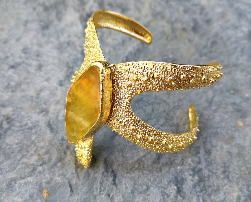 Starfish Bracelet with Golden Honey Agate Gemstone Gold Plated Brass Adjustable SR570