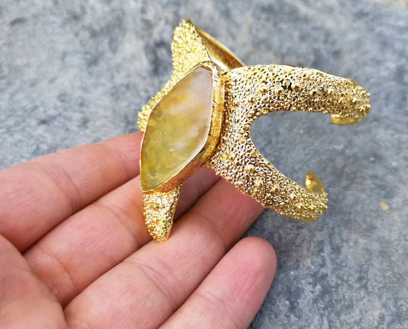 Starfish Bracelet with Golden Honey Agate Gemstone Gold Plated Brass Adjustable SR570