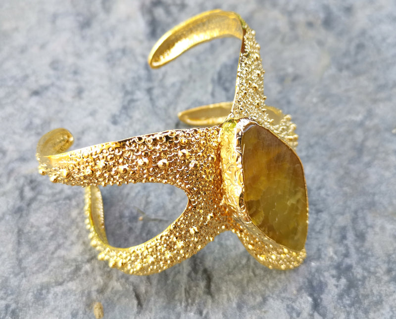 Starfish Bracelet with Golden Honey Agate Gemstone Gold Plated Brass Adjustable SR570