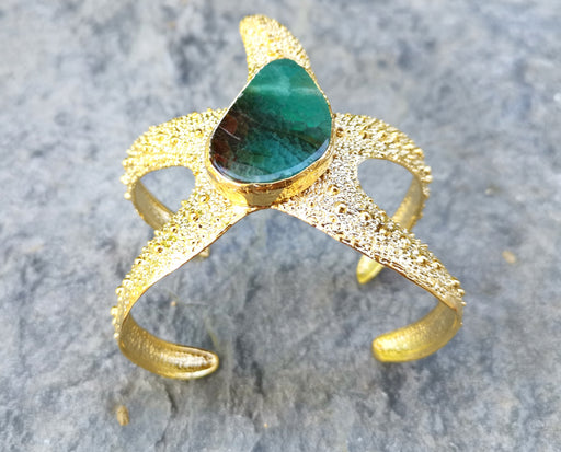 Starfish Bracelet with Green Agate Gemstone Gold Plated Brass Adjustable SR571
