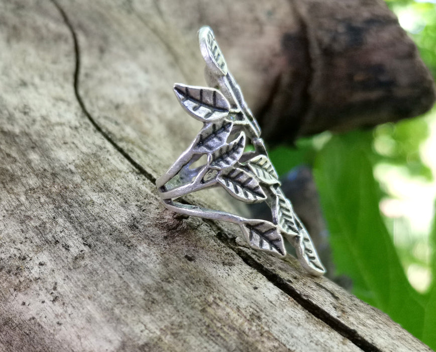 Leaves Ring Antique Silver Plated Brass Adjustable SR393