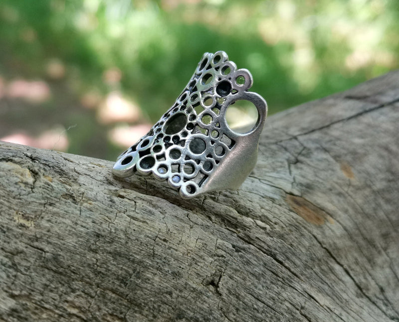 Ring Antique Silver Plated Brass Adjustable SR581