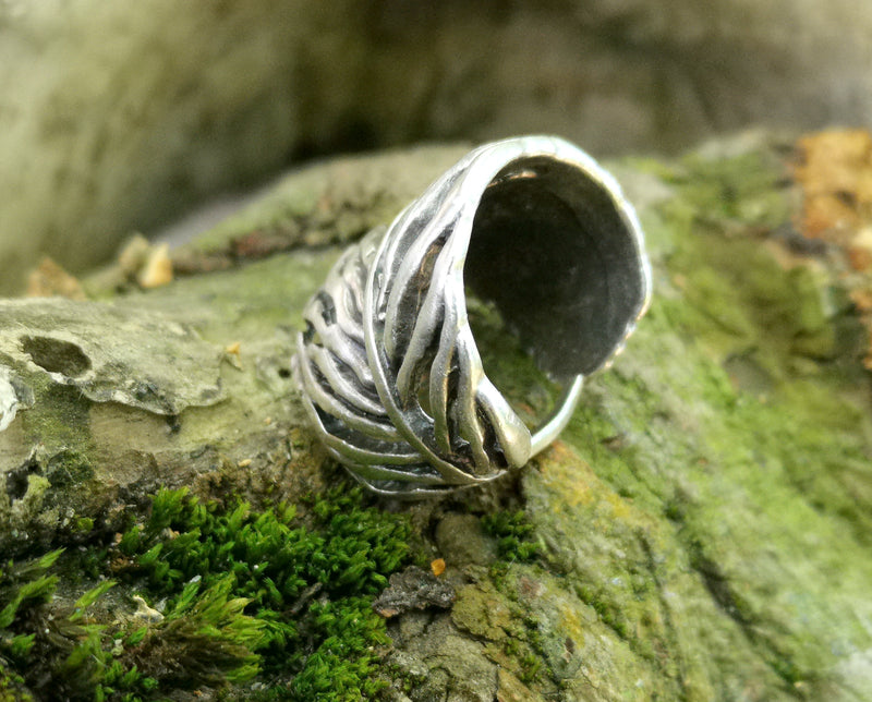 Feather Ring Antique Silver Plated Brass Adjustable SR593