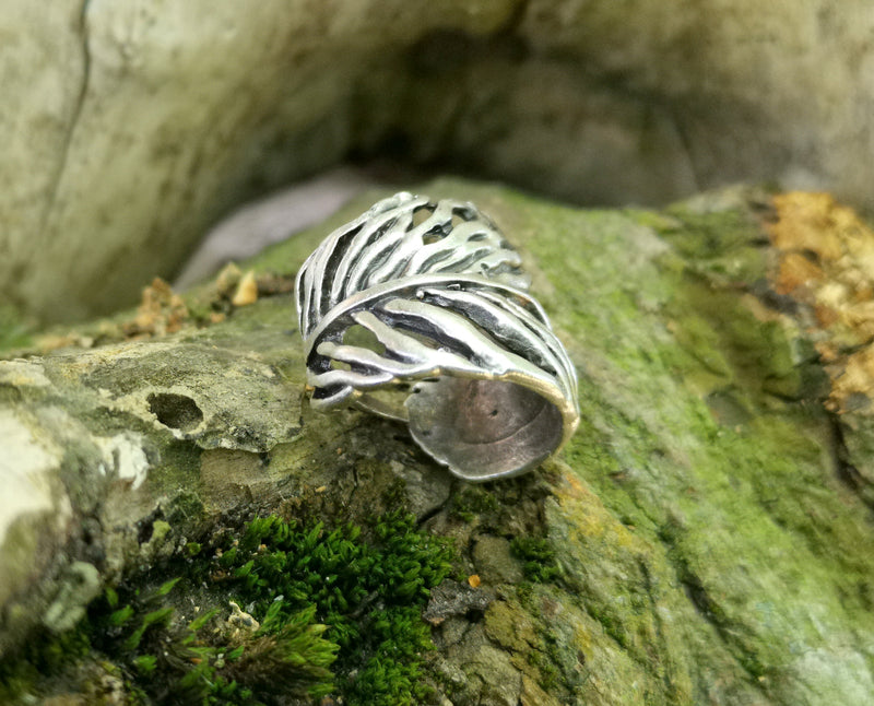 Feather Ring Antique Silver Plated Brass Adjustable SR593