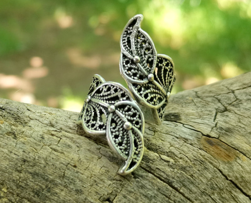 Flowers Ring Antique Silver Plated Brass Adjustable SR594