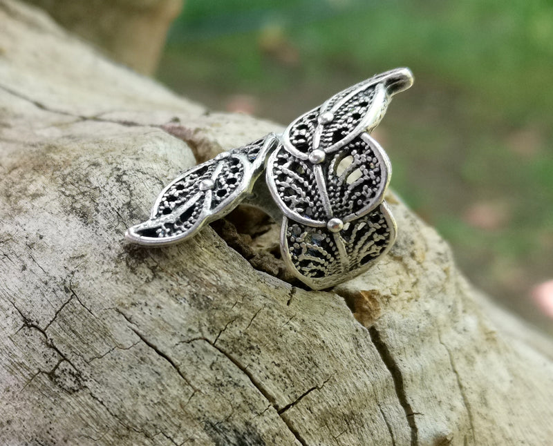Flowers Ring Antique Silver Plated Brass Adjustable SR594