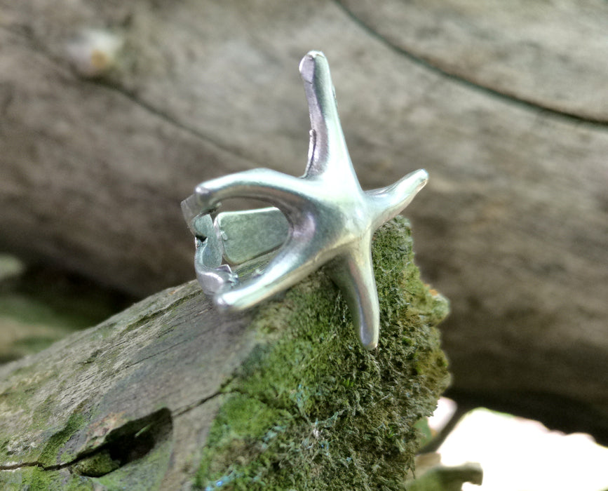 Starfish Ring Antique Silver Plated Brass Adjustable SR595