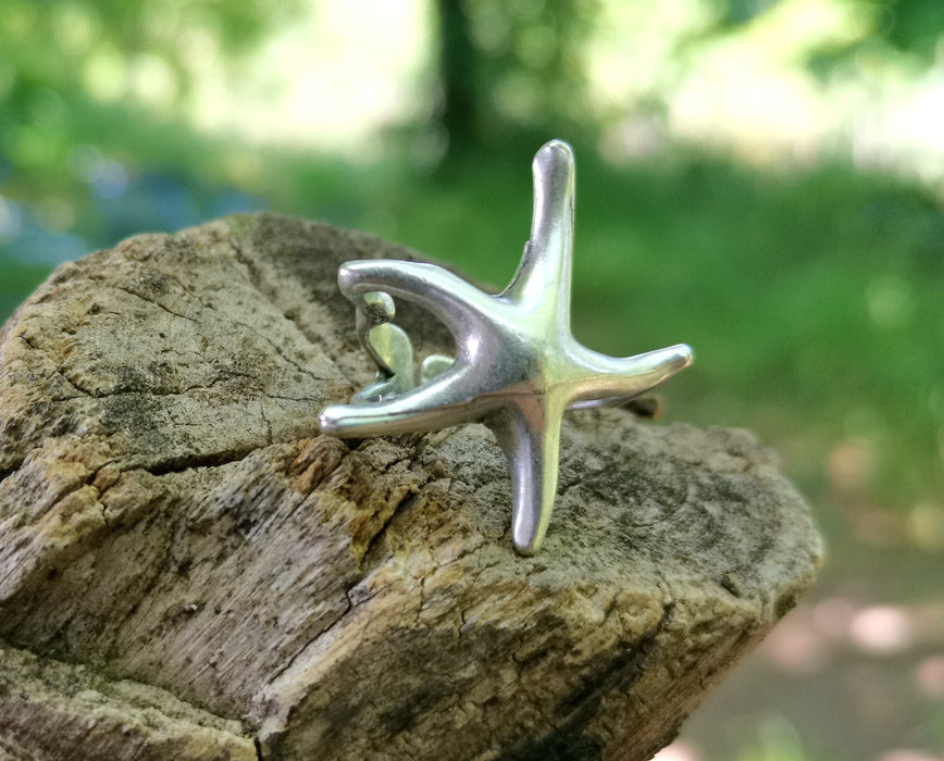 Starfish Ring Antique Silver Plated Brass Adjustable SR595