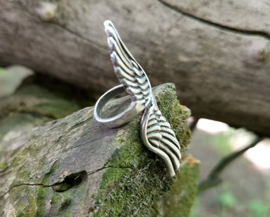 Wings Ring Antique Silver Plated Brass Adjustable SR597