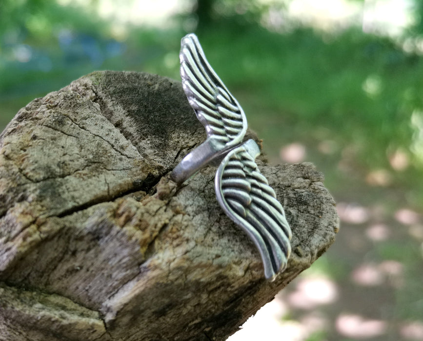 Wings Ring Antique Silver Plated Brass Adjustable SR597