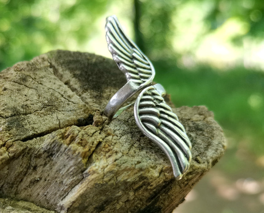 Wings Ring Antique Silver Plated Brass Adjustable SR597