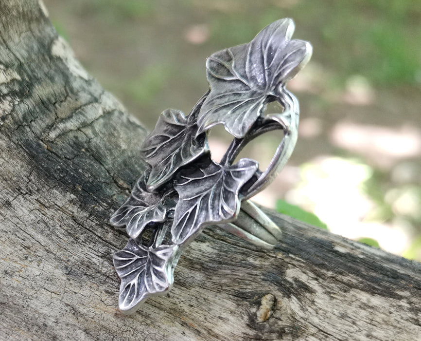 Leaves Ring Antique Silver Plated Metal Adjustable SR600