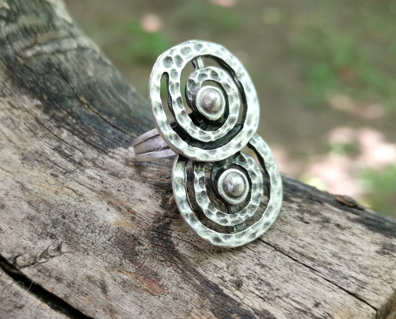 Ring Antique Silver Plated Metal Adjustable SR610
