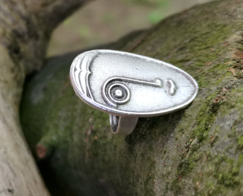 Face Ring Antique Silver Plated Metal Adjustable SR611