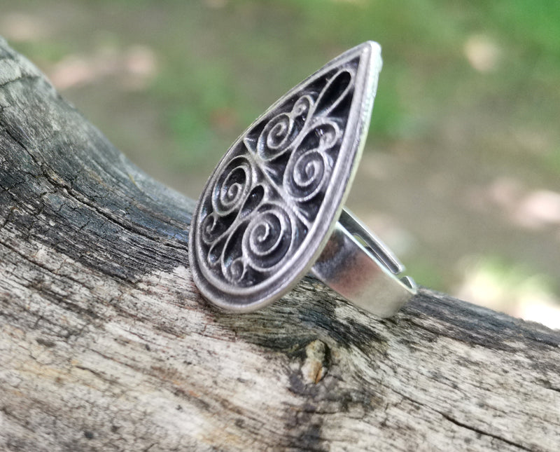 Drop Ring Antique Silver Plated Metal Adjustable SR613