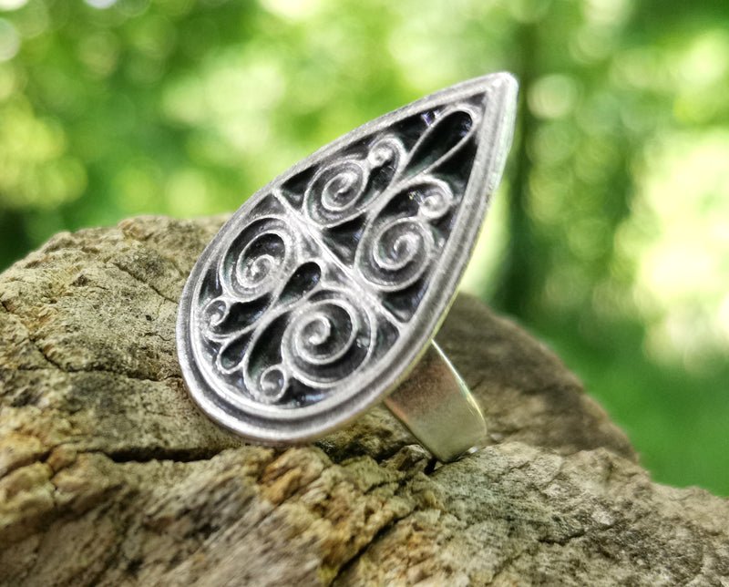 Drop Ring Antique Silver Plated Metal Adjustable SR613
