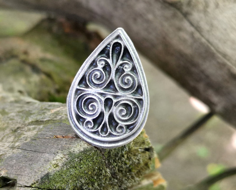 Drop Ring Antique Silver Plated Metal Adjustable SR613