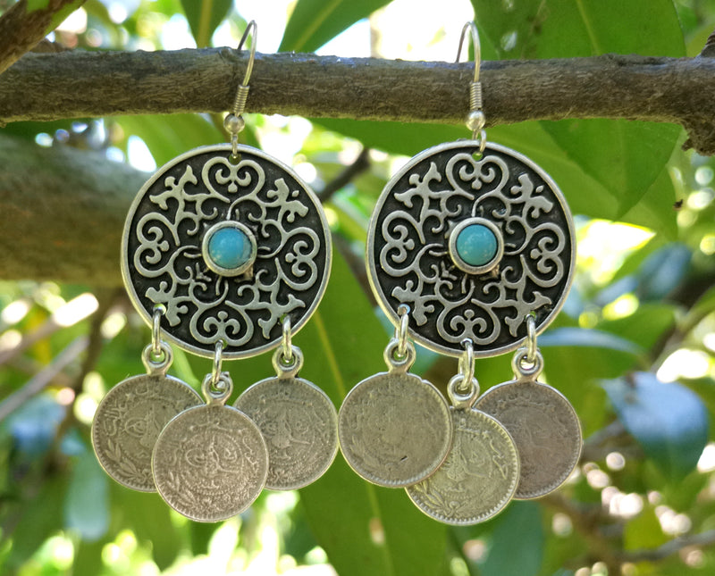 Earrings with Blue Beads Antique Silver Plated Metal SR647