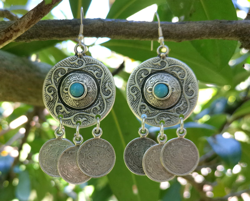 Earrings with Blue Beads Antique Silver Plated Metal SR650