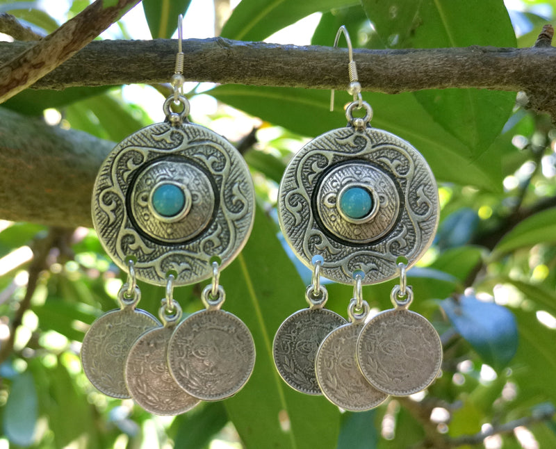 Earrings with Blue Beads Antique Silver Plated Metal SR650