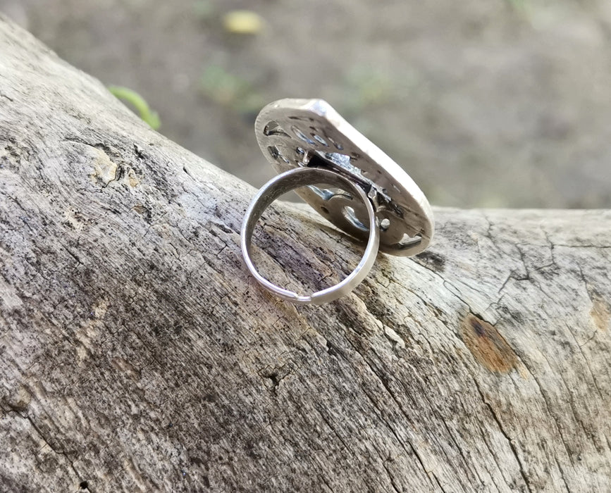 Drop Ring Antique Silver Plated Metal Adjustable SR653