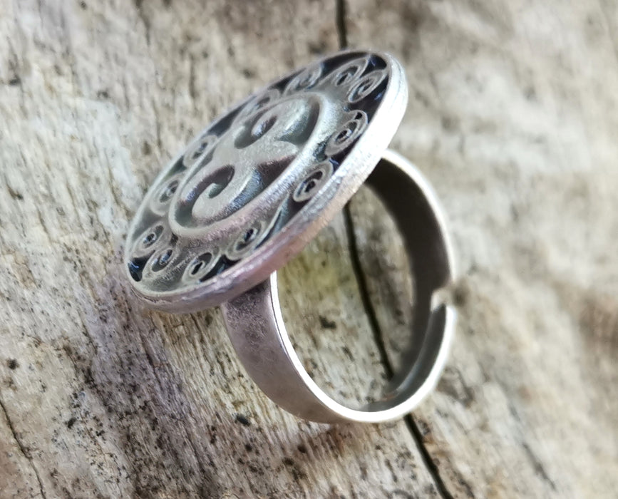 Ring Antique Silver Plated Metal Adjustable SR671