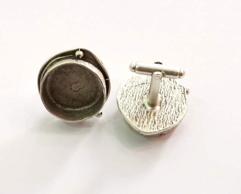 2 Silver Cuff link Antique Silver Plated Brass Cuff link Bezel Blank  (20 mm setting)  G19405