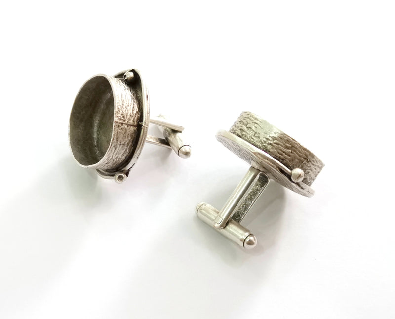 2 Silver Cuff link Antique Silver Plated Brass Cuff link Bezel Blank  (20 mm setting)  G19405
