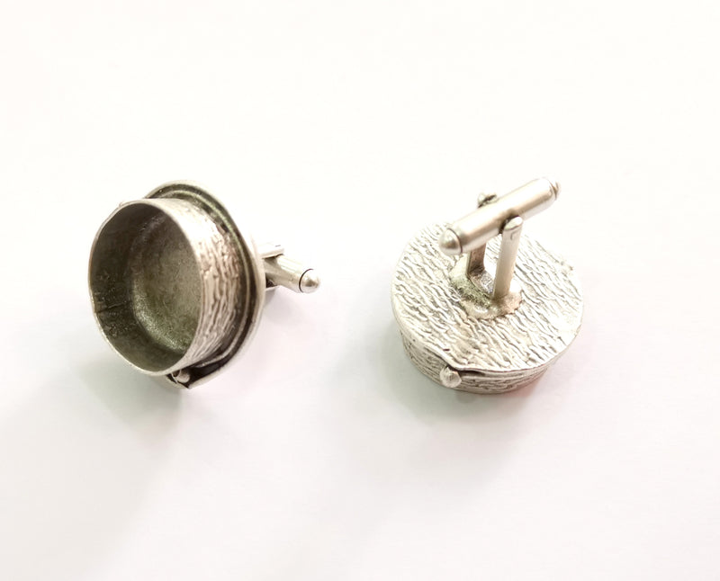 2 Silver Cuff link Antique Silver Plated Brass Cuff link Bezel Blank  (20 mm setting)  G19405