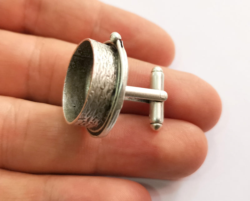 2 Silver Cuff link Antique Silver Plated Brass Cuff link Bezel Blank  (20 mm setting)  G19405