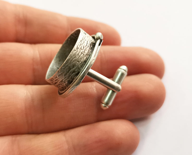 2 Silver Cuff link Antique Silver Plated Brass Cuff link Bezel Blank  (20 mm setting)  G19405