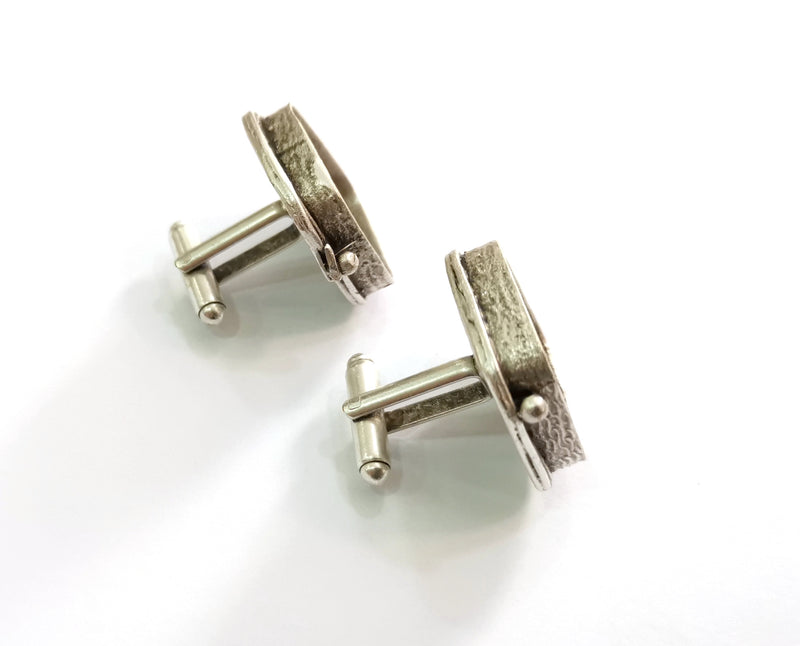2 Silver Cuff link Antique Silver Plated Brass Cuff link Bezel Blank  (20 mm setting)  G19404