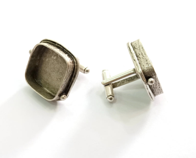 2 Silver Cuff link Antique Silver Plated Brass Cuff link Bezel Blank  (20 mm setting)  G19404