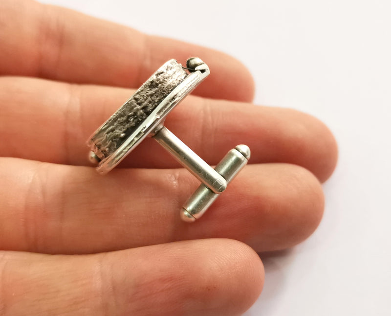 2 Silver Cuff link Antique Silver Plated Brass Cuff link Bezel Blank  (20 mm setting)  G19404