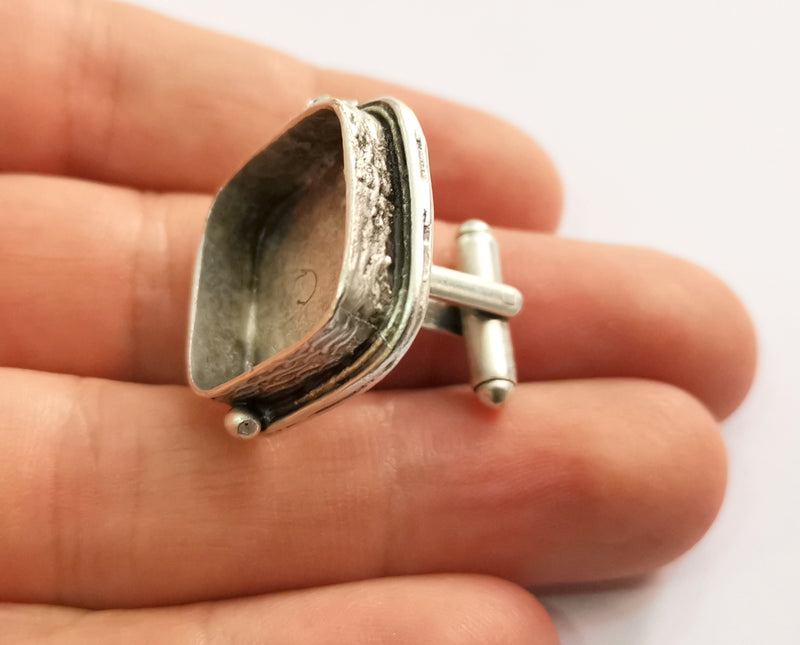 2 Silver Cuff link Antique Silver Plated Brass Cuff link Bezel Blank  (20 mm setting)  G19404