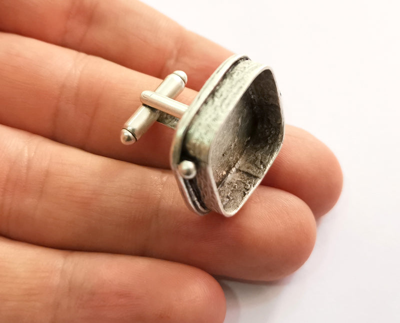 2 Silver Cuff link Antique Silver Plated Brass Cuff link Bezel Blank  (20 mm setting)  G19404